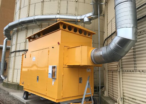 Grain cooling units with sound cabins are available for quiet operation.