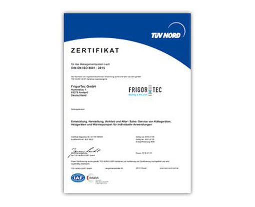 Fabricante de refrigeradores con certificado ISO 9001:2015